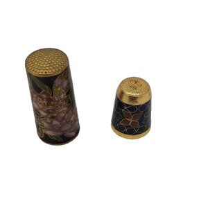2 Antique Chinese Cloisonne Enamel Sewing Thimbles Brass Flowers Butterfly